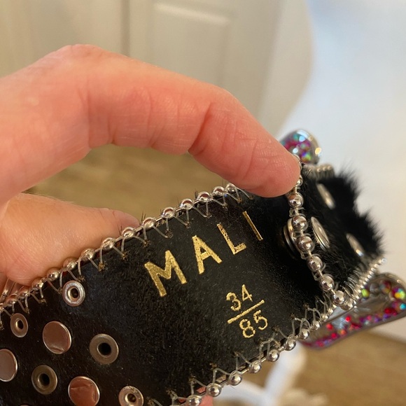 Calf Hair Studded Rhinestone Belt Chunky Buckle - Picture 5 of 5